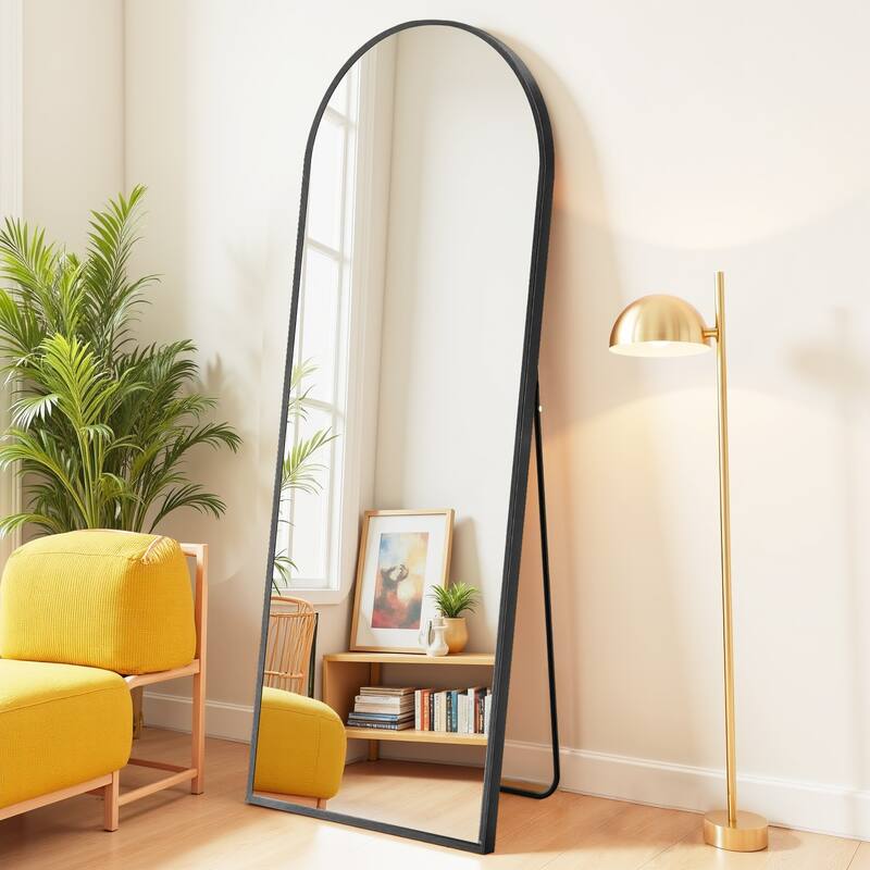 Full Length Mirror with Stand, Floor Mirror with Aluminum Alloy Frame for Bedroom, Standing Full Body Mirror for Wall, Cloakroom - 59"L x 16"W - Black