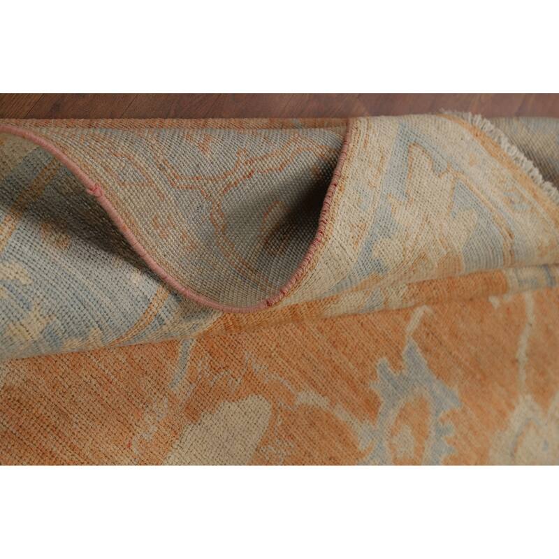 Orange Vegetable Dye Floral Oushak Turkish Rug Handmade Wool Carpet - 5'8"x 9'0"