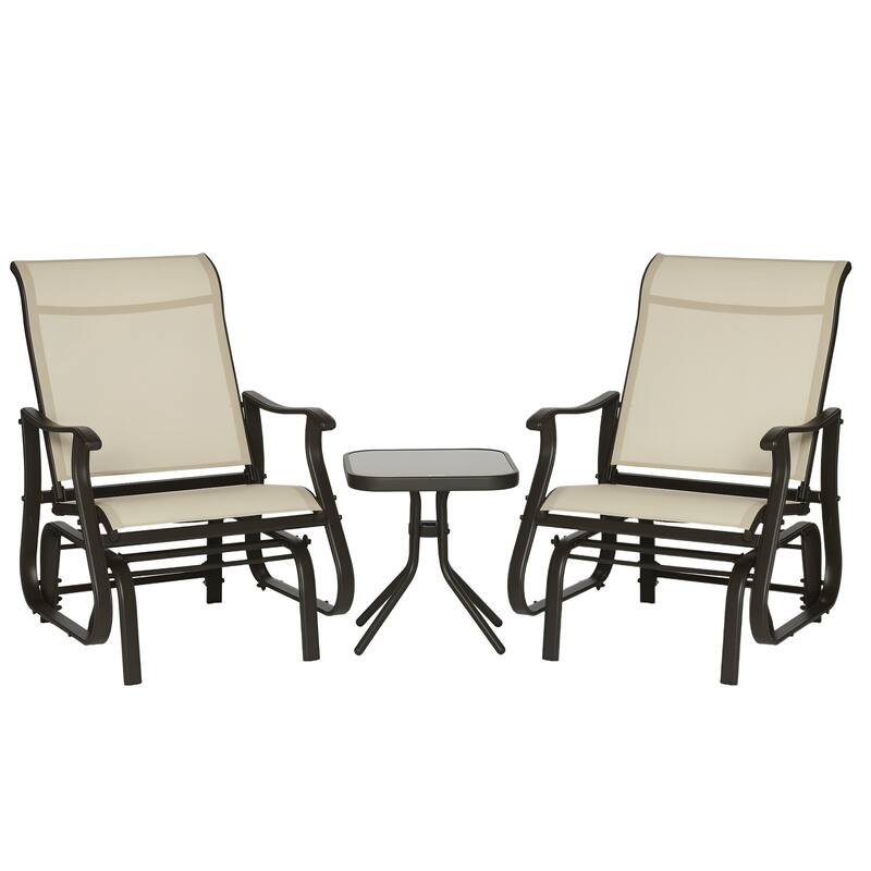 Outsunny 3-Piece Outdoor Gliders Set Bistro Set with Steel Frame,Tempered Glass Top Table for Patio, Garden, Backyard, Lawn