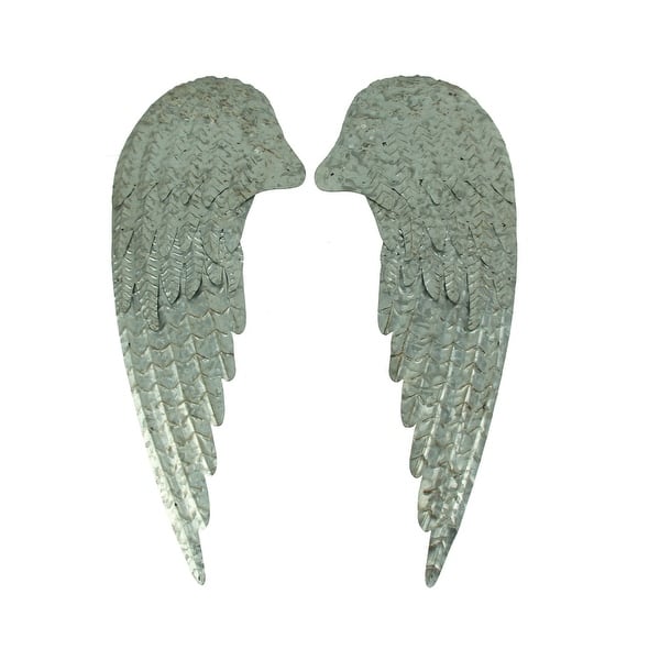 Galvanized Metal Rustic Angel Wings Wall Decor Set On Galvanized Metal Rustic Angel Wings Wall Decor Set On
