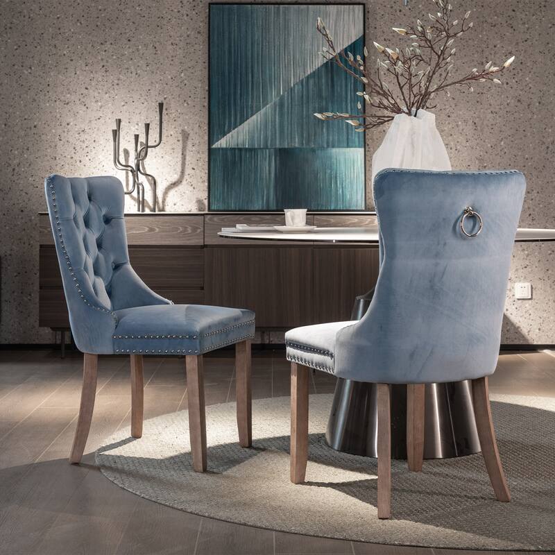 Tufted Solid Wood Velvet Dining Chair,2-Pcs Set