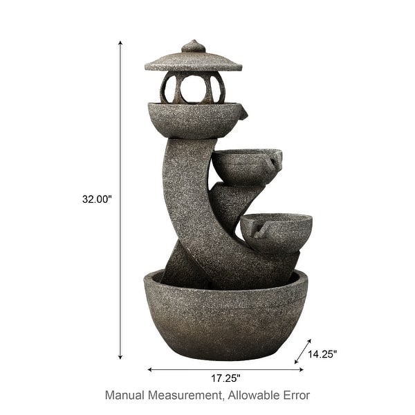 Glitzhome 32"H 4-Tiered Zen Pagoda Polyresin LED Lighted Outdoor Floor Water Fountain
