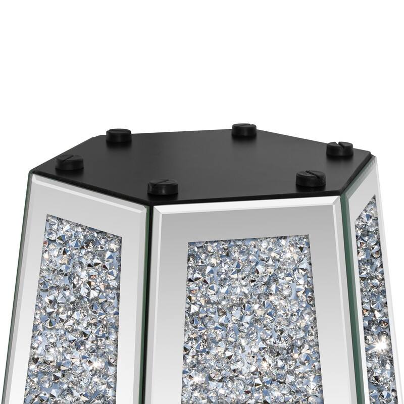 Hexagonal Mirror Top End Table with Crystal-Inlaid