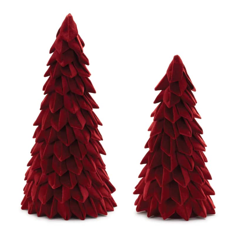 Cone-Shaped Pine Tree Christmas Decorations - 19.75" - Red - Set of 2