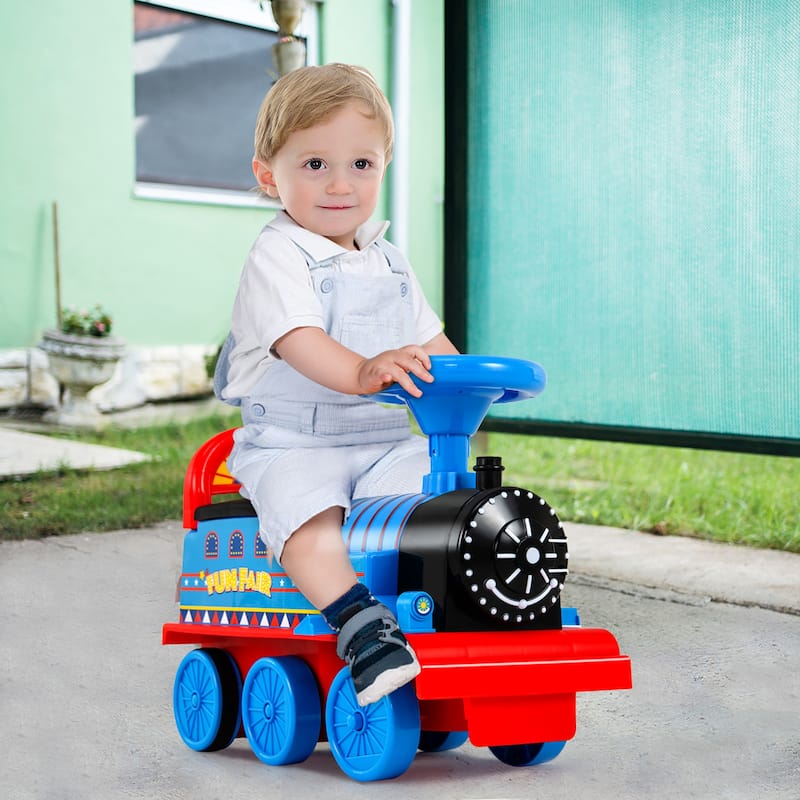 Gymax 6V Electric Kids Ride On Train Motorized Train Toy w/ Track & 6 - See Details