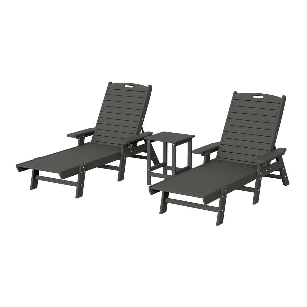 Laguna Hdpe All Weather Outdoor Patio Pool Reclining Chaise Lounges With Square Side Table (3-Piece Set)