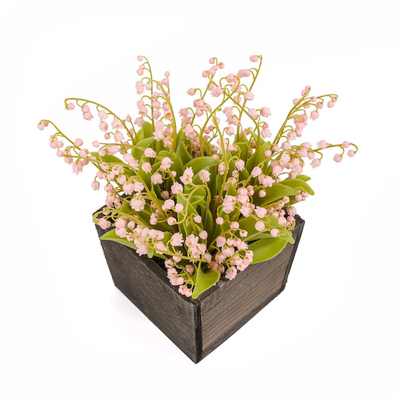 National Tree Company 10 in. Pink Lily-of-the-Valley Flowers in Wood Box - 10 in