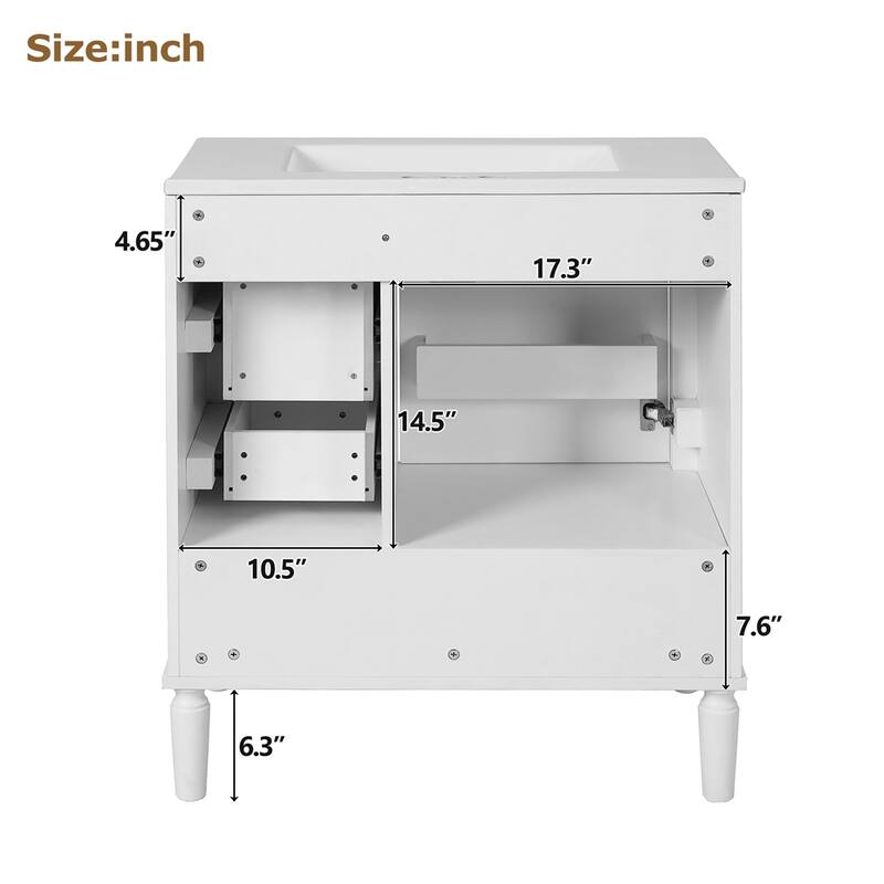 30"Bathroom Vanity with Ceramic Sink,Soft-Close Door w/Built-in Shelf