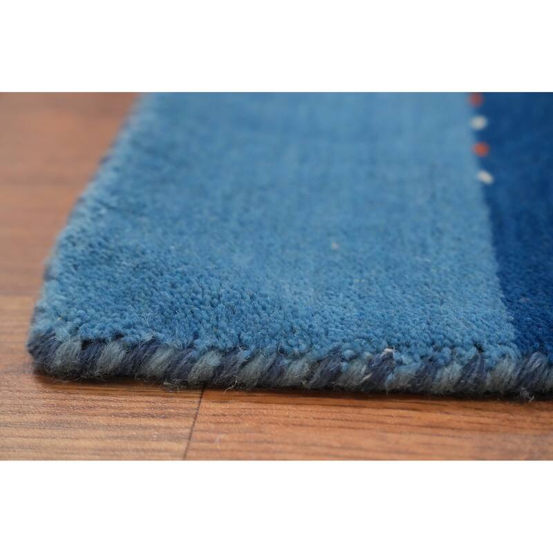 Hand Knotted Oriental 100% Wool Carpet Tribal Animal Pictorial Navy Blue & Blues Gabbeh Area Rug - 5' 9'' X 4' 2''