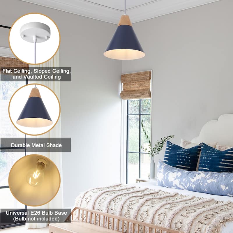 Farmhouse Pendant Light Fixture with Wood and Metal for Kitchen, Hallway,Living Room