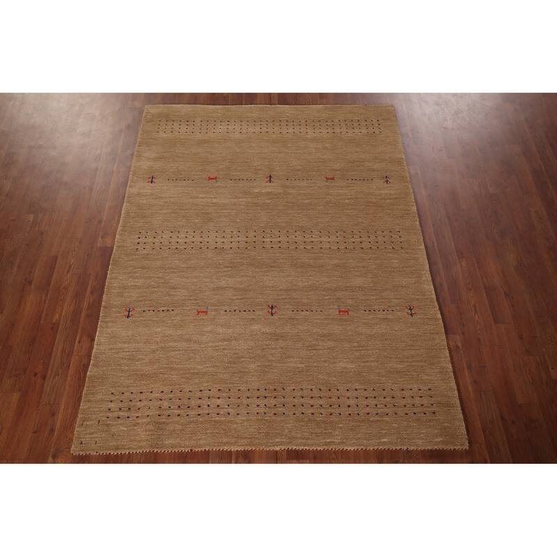 Tribal Gabbeh Oriental Area Rug Hand-Knotted Brown Wool Carpet - 4'10"x 6'5"