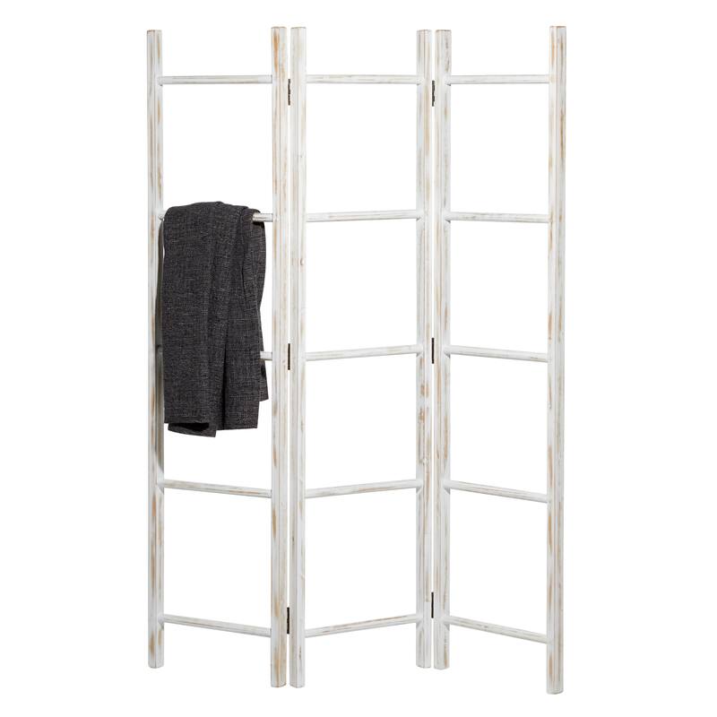 Wood Ladder 15 Rung Ladder with 3 Panels - White - Roche River Decor - 2"Wx48"Lx71"H