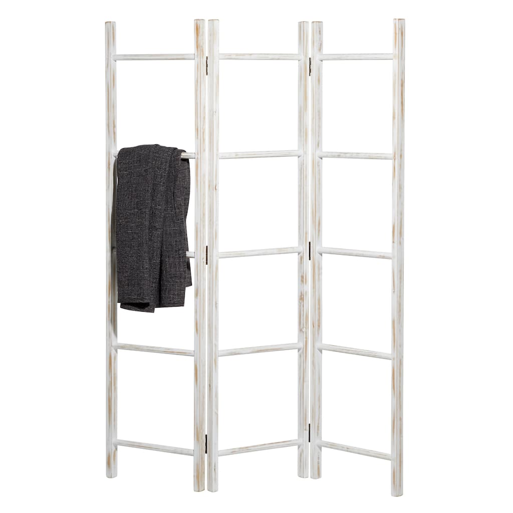 Wood Ladder 15 Rung Ladder with 3 Panels - White - Roche River Decor - 2"Wx48"Lx71"H