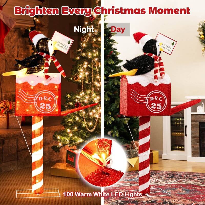 Costway 4.8 FT Christmas Lighted Penguin on Mailbox with 100 LED White - as pic shows - See Details