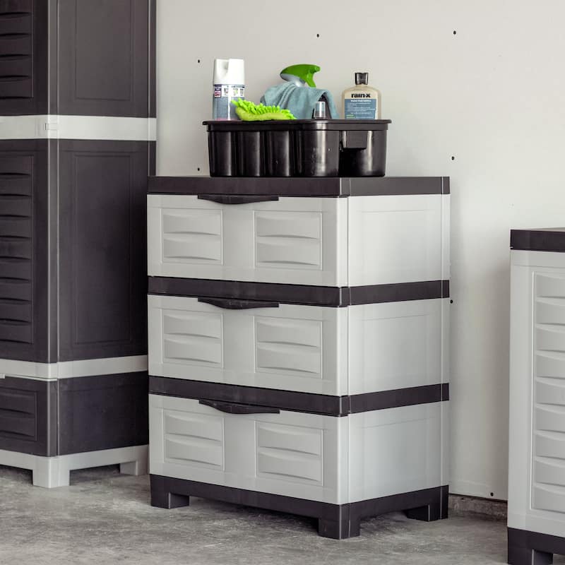 Sunnydaze 3-Tier Plastic Storage Drawers - Gray with Charcoal Trim
