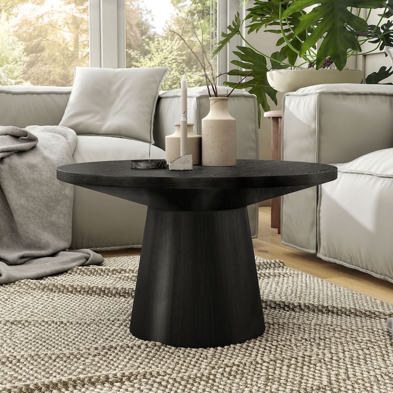 Furniture of America Vitten Modern Round Solid Wood Pedestal Coffee Table - Black