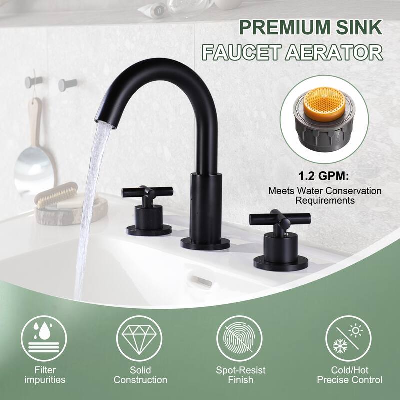 8.2"H Solid Brass Widespread 2-handle Bathroom Sink Faucet