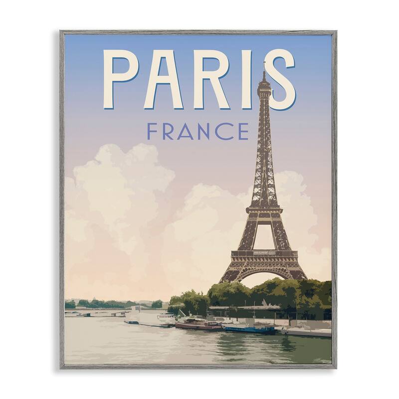 Stupell Paris Tower Landmark Framed Giclee Art Design By Victoria Barnes - 24 x 30 - Grey