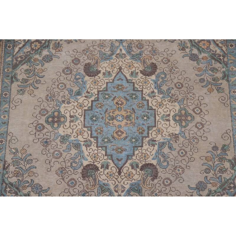 Hand Knotted Oriental 100% Wool Carpet Traditional Floral Beige & Ivories Tabriz Area Rug - 9' 5'' X 6' 5''