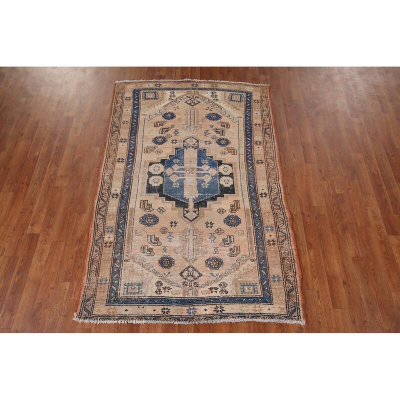 Distressed Tribal Hamedan Persian Accent Rug Hand-Knotted Wool Carpet - 4'2" x 6'4"
