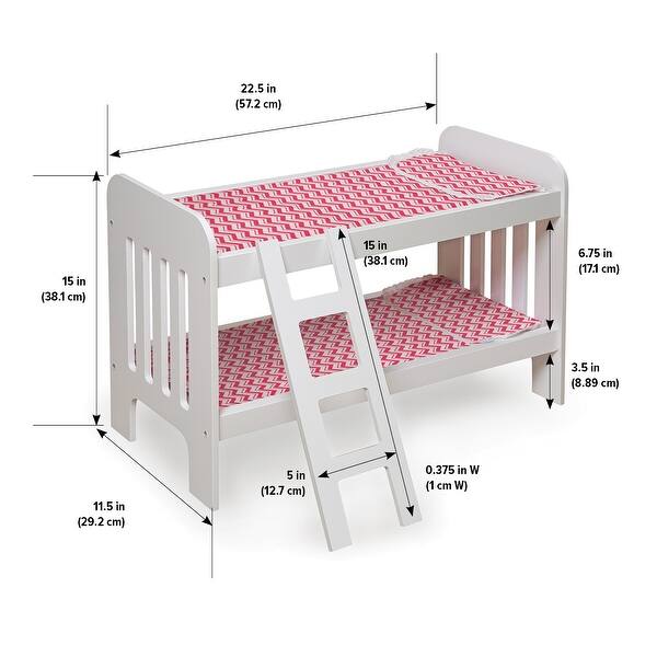 dimension image slide 1 of 2, Badger Basket Doll Bunk Bed with Bedding and Ladder