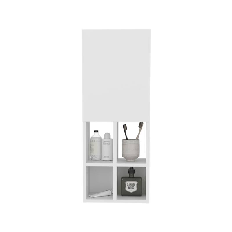 Wall Cabinet, 1 Door, 5 Shelves with durable engineered wood construction, White,easy to assemble