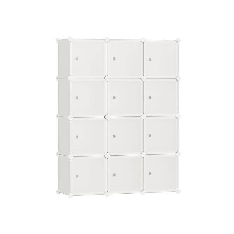 Modern Multi-Cube Storage Rack with Strong ABS Connectors and Secure Door Hooks for Tight Closure - 12-Cubes - Cream White