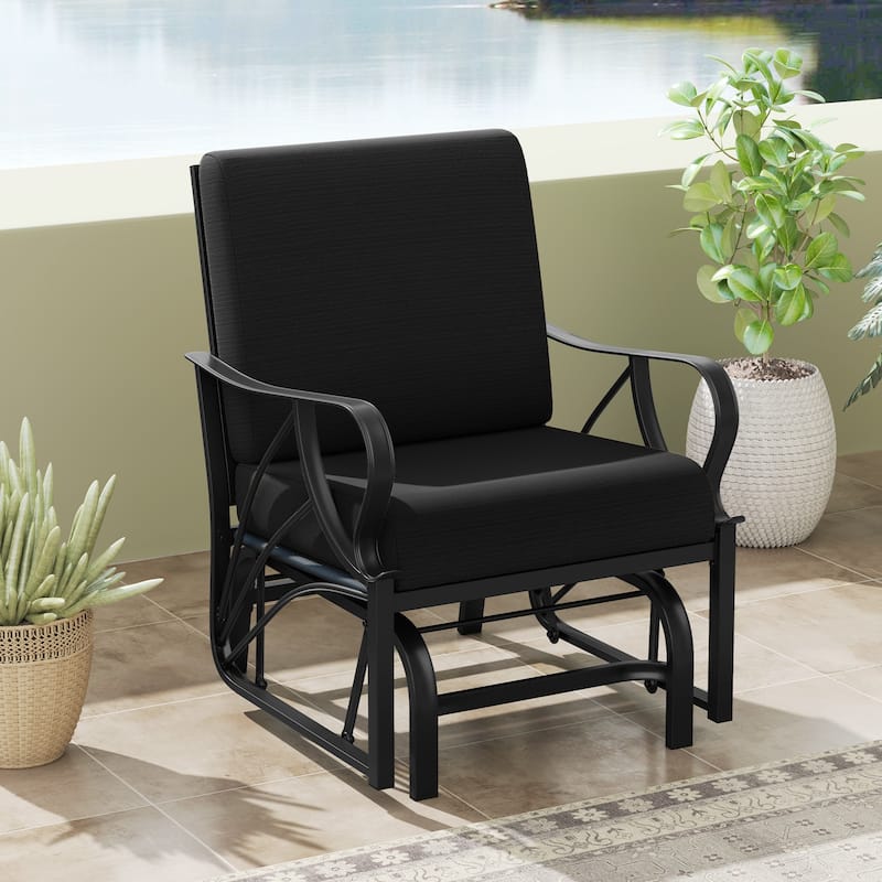 Gymax Patio Glider Chair Single Outdoor Rocking Chair w/ Seat & Back - Black