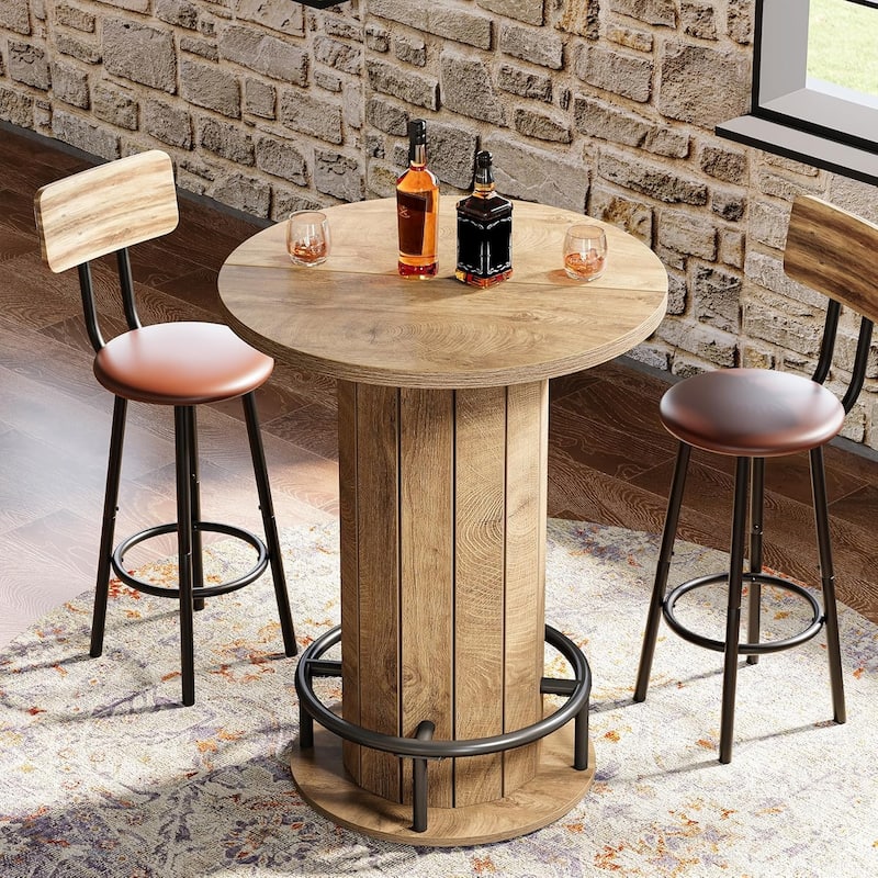 39.4" H Brown MDF Round Bar Table, Farmhouse Bistro Pub Table for Living Room