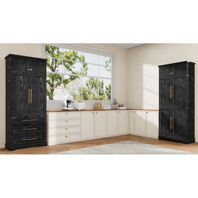 Farmhouse Kitchen Pantry Cabinet with 8 Door Shelves