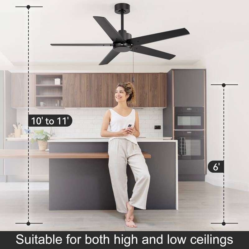 52" Indoor Traditional 5-Blade Ceiling Fan No Light with Pull Chain