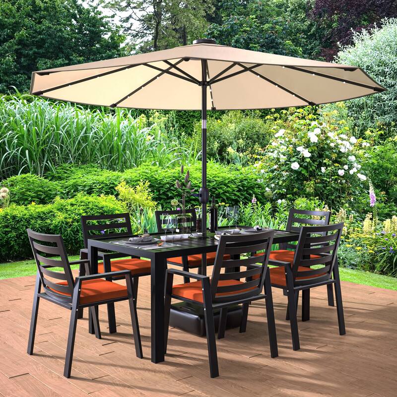 7-Piece Outdoor Dining Set in Black Aluminum Chelsea Series by LeisureMod