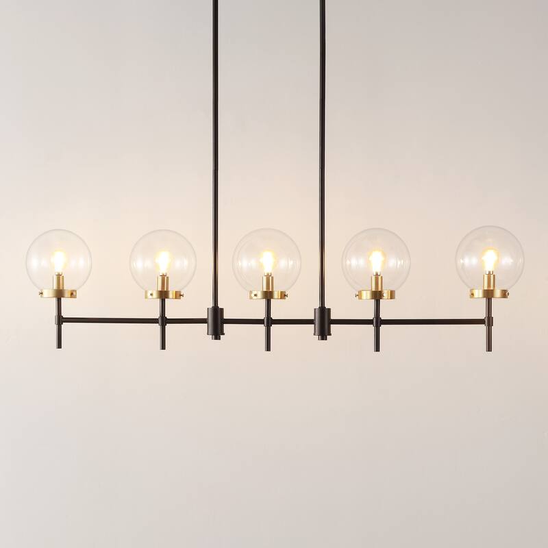 SAFAVIEH Lighting Alisee 45" Modern & Contemporary Pendant (5-Bulb) - 45" W x 6" D x 43" H - Oil Rub Bronze - 45Wx6Dx43H