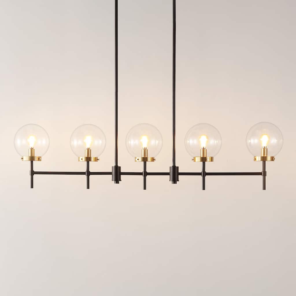 SAFAVIEH Lighting Alisee 45" Modern & Contemporary Pendant (5-Bulb) - 45" W x 6" D x 43" H - Oil Rub Bronze - 45Wx6Dx43H