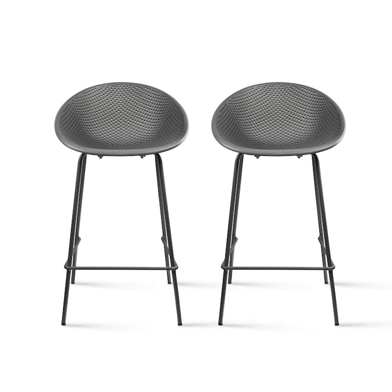 Set of 2 26-inch Contemporary Eiffel Dowel DSW Counter Height Stool Barstool With Backs For Kitchen Home Side Break Room - Grey