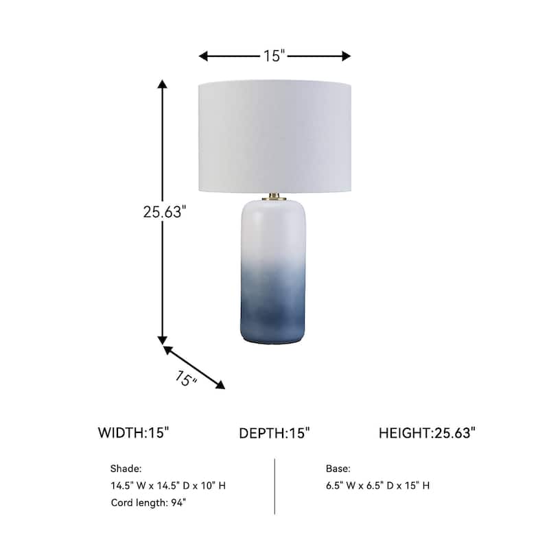 Ashley Furniture Lemrich White & Teal Ceramic Table Lamp - 15"W x 15"D x 26"H