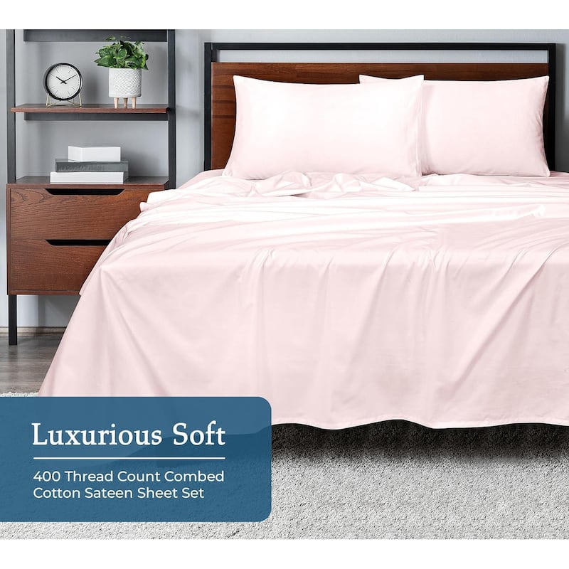 Royale Linen 400 Thread Count Cotton 4 Piece Sateen Sheet Set