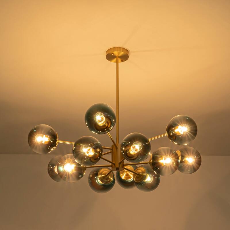 Mid-Century 12-Light Sputnik Blue Glass Bubble Chandelier 35.4in
