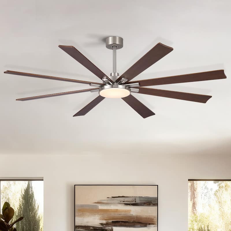 72 inch Retro Farmhouse Ceiling Fan with Light and Solid Wood Blades - Brushed Nickel