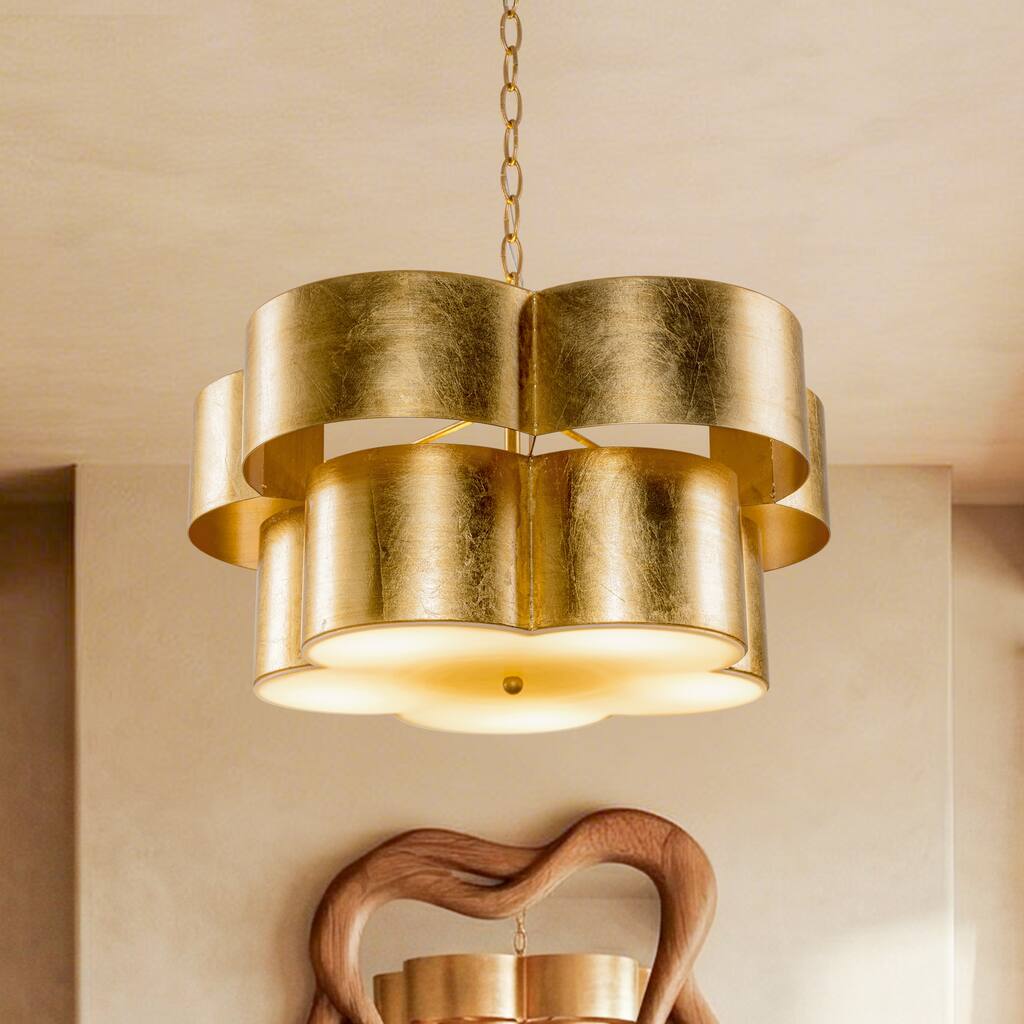 19.7" Antique Gold 2-Tier Metal Drum Diammable Chandelier Ceiling Light