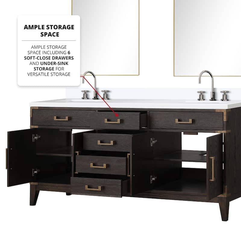 Laurel 60 in W x 22 in D Black Oak Double Bath Vanity and White Quartz Top