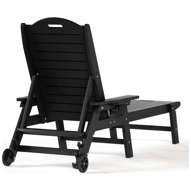 Brighton Outdoor Poly Reclining Chaise Lounge with Wheels & Cup Holder (Set of 4)