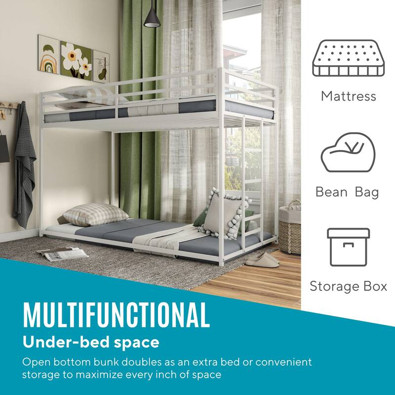 Furniture of America Jackson Modern Metal Twin over Twin Low Profile Bunk Bed with Reversible Ladder