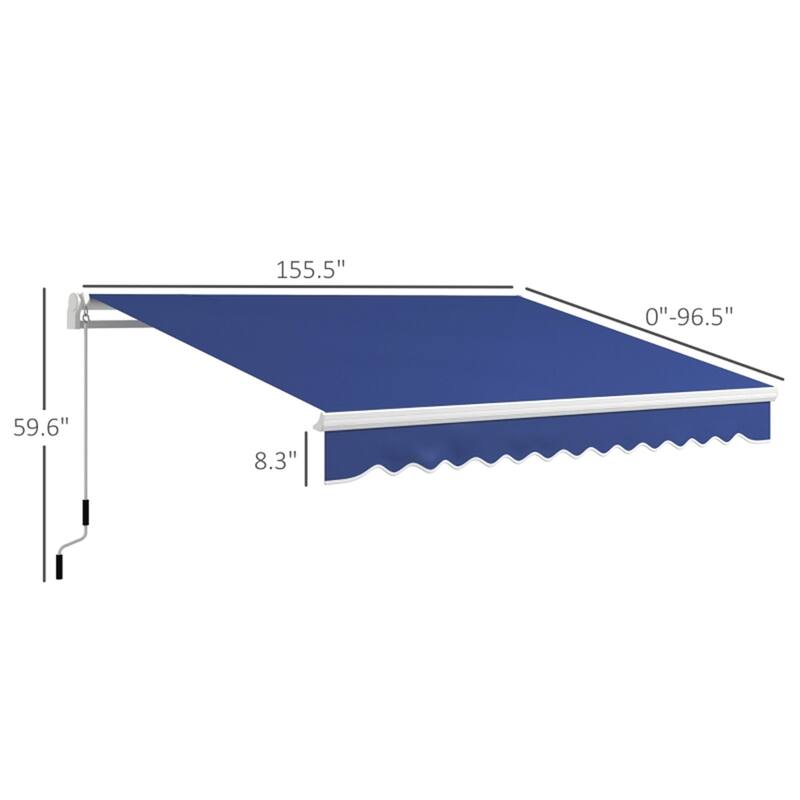 155.5" Wide Retractable Patio Awning with Extendable Aluminum Frame and UV Rain Fabric - 155.5" W x 96.5" D