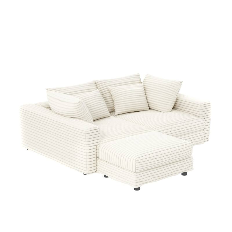 102.4 " Corduroy Modular Sofa, Modern Upholstered Sofa Cloud Couch, Deep Seat Couches w/ Pillows, Movable Ottoman for Apartment