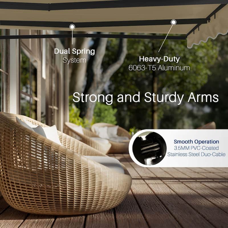 ALEKO Caribbean Motorized Retractable Patio Awning - Black Frame - Desert Sand - 13 x 10 Feet
