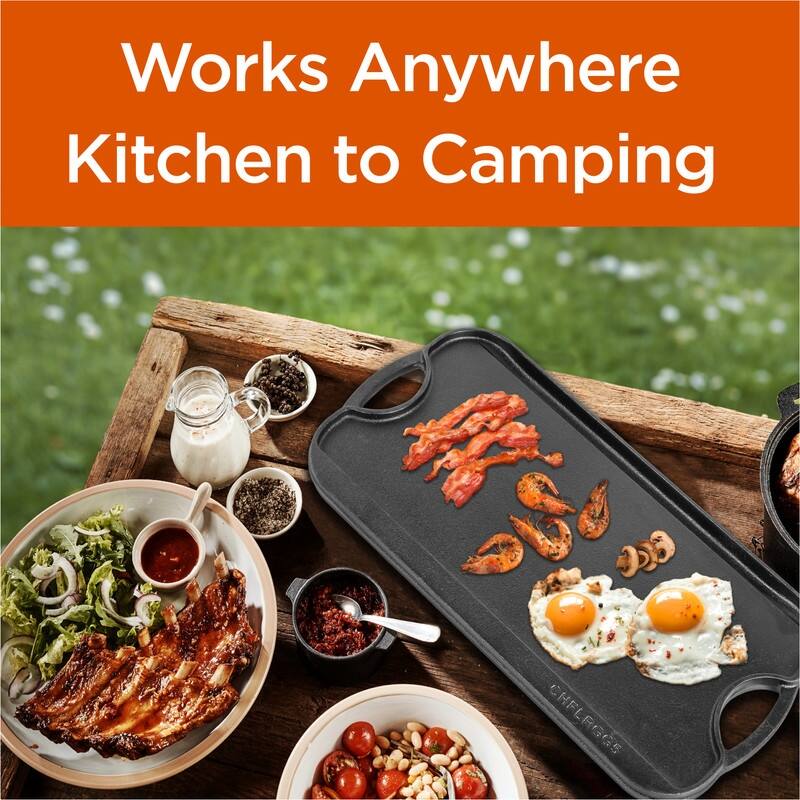 Cast Iron Griddle Reversible Grill Griddle with Dual Handles for Stove Oven and Outdoors