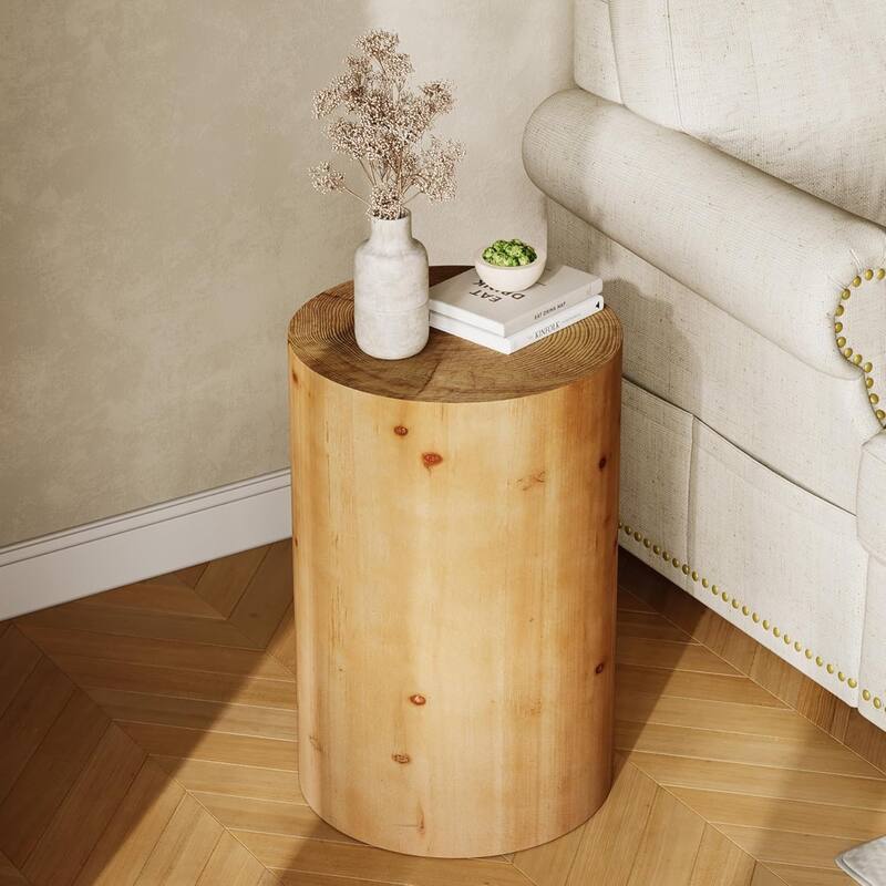 Small Wood Round End/ Side Table, Accent Cocktail Table for Living Room, Bedroom Nightstand