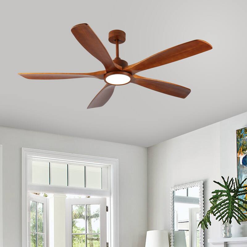 60 inch Wood Ceiling Fans with Remote,5 Solid Wood Blades,Low Profile Ceiling Fan with Light,6 Speed,Reversible DC Motor
