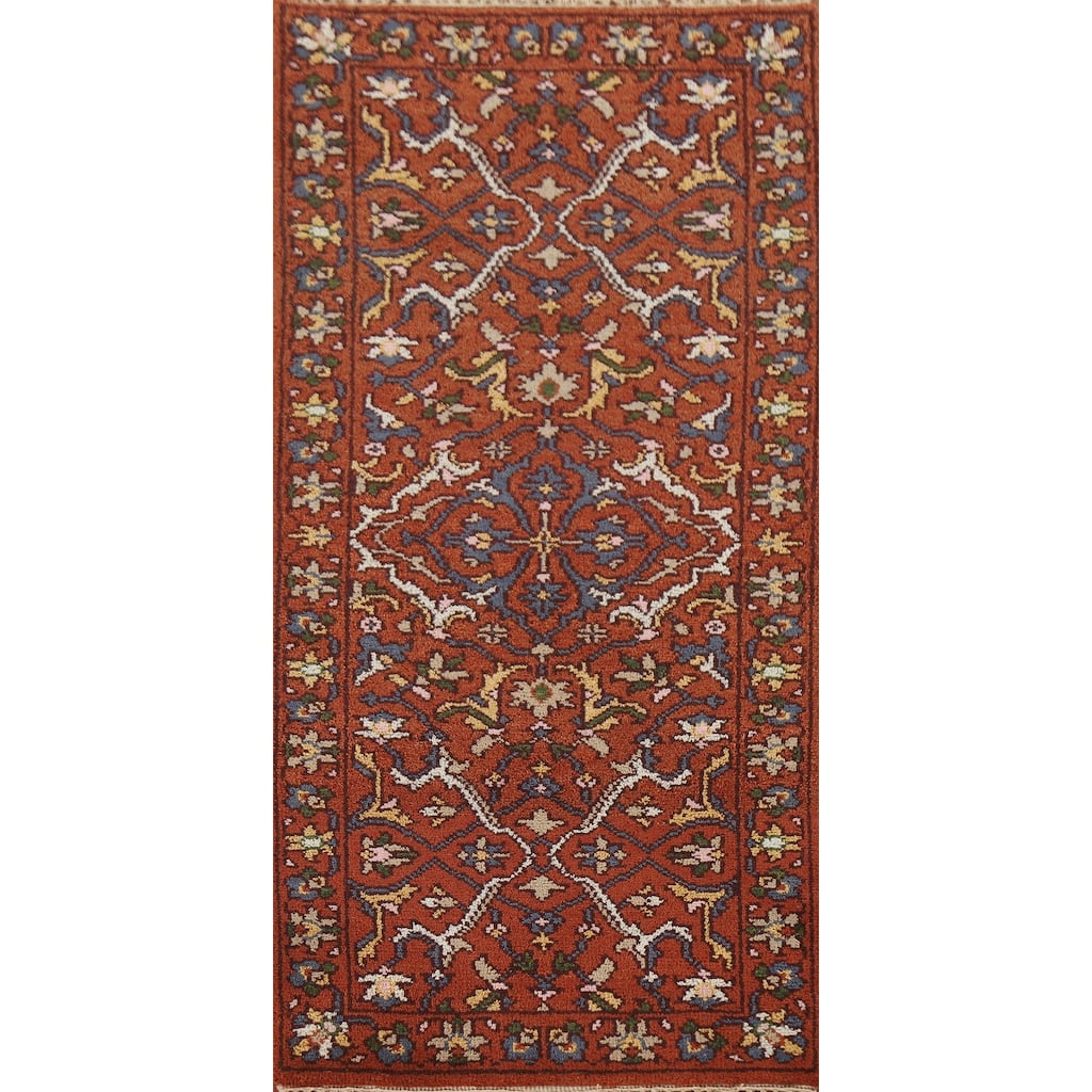 Geometric Oushak Oriental Area Rug Hand-knotted Wool Carpet - 2'7"x 5'10"